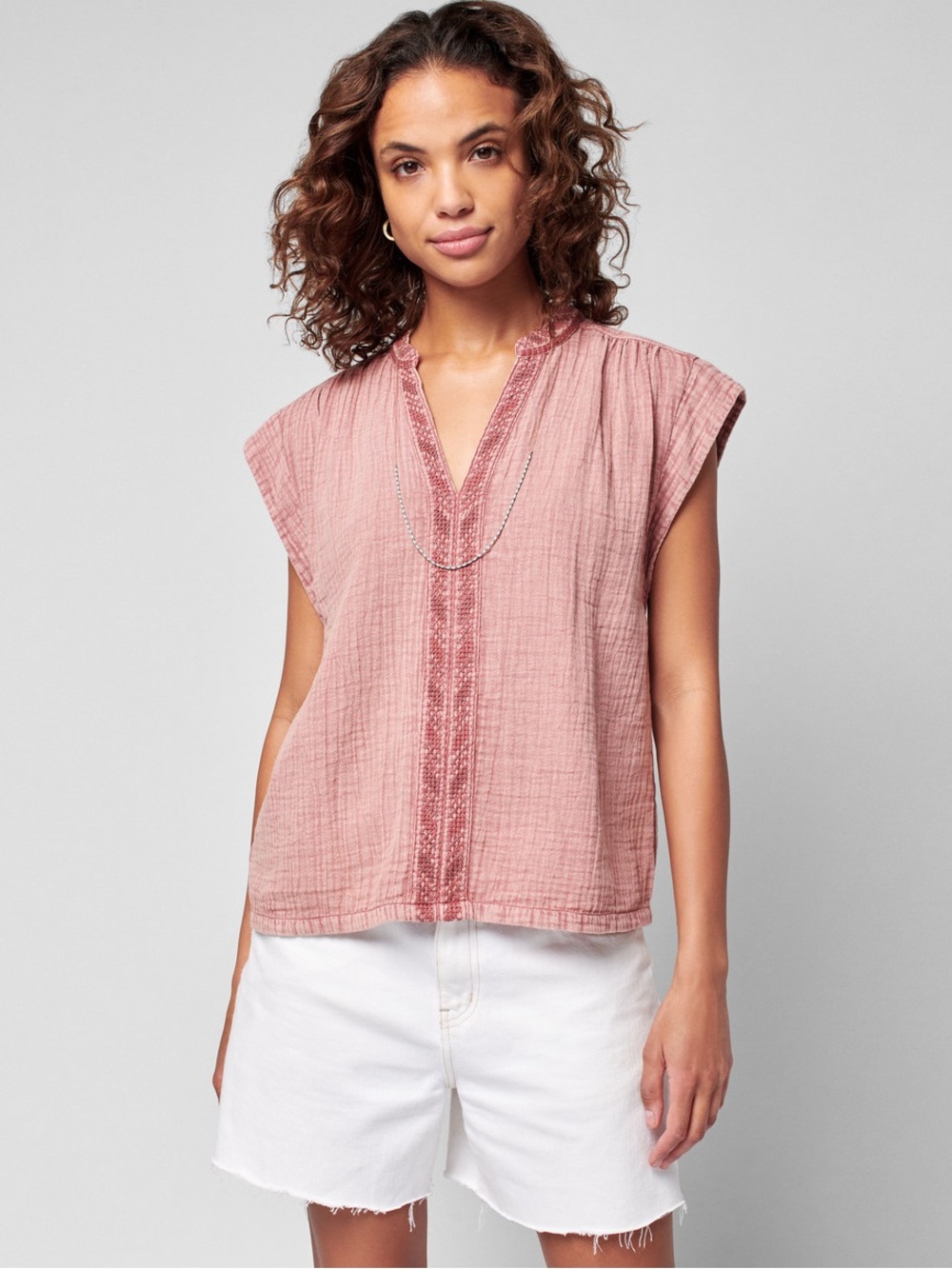 Faherty Organic Cotton Gauze Lucia Top in Sunwashed Dusty Rose Women’s Small
